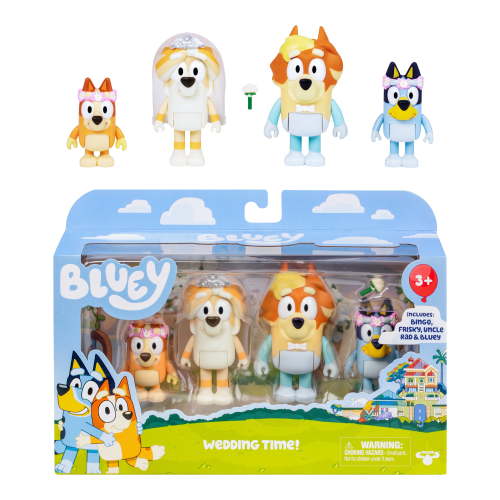 Bluey Wedding Time Toys: 4-Pk Figures- Uncle Rad, Frisky, Bluey & Bingo, Ages 3+