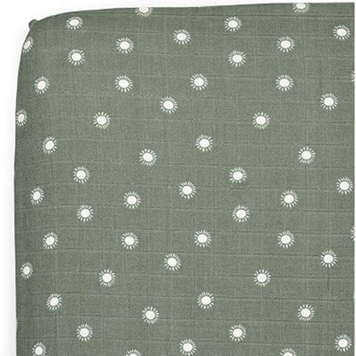 Little Unicorn Organic Muslin Crib Sheet | Soft & Breathable Fitted Sheet for Crib Mattress | 100% Cotton 52"x28" | (Sage Suns)