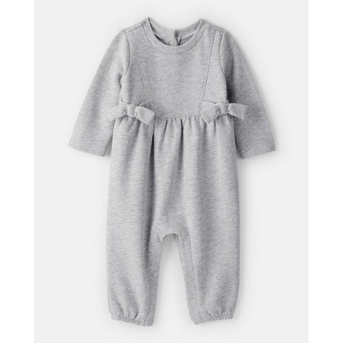Baby Girl DayDream Fleece Bow Glitter Long-Sleeve Jumpsuit - Grey - Carter's | Carter's
