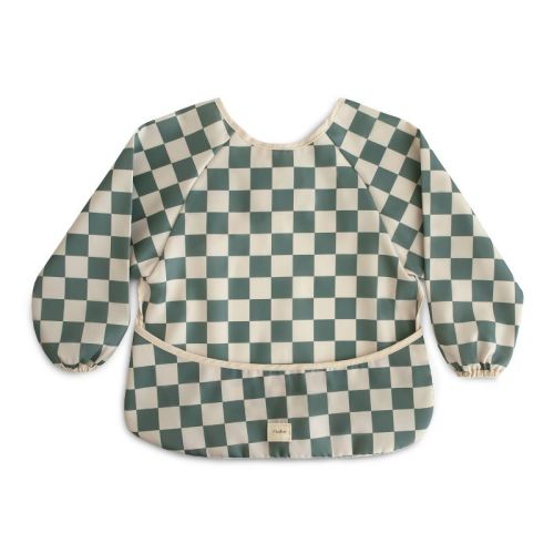 Mushie Long Sleeve Bib Smock With Pocket - Olive Check