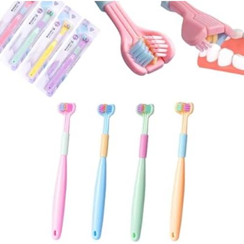 REFIPOL Sensory Joy Toothbrush,Sensory Toothbrush,3 Sided Toothbrushes for Kids, Extra Soft Toothbrushes for Adults,Adults and Children 3D Toothbrush (Four Color Children's Toothbrush)