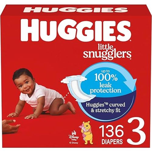 Huggies Size 3 Diapers, Little Snugglers Baby Diapers, Size 3 (16-28 lbs), 136 Count, Packaging May Vary