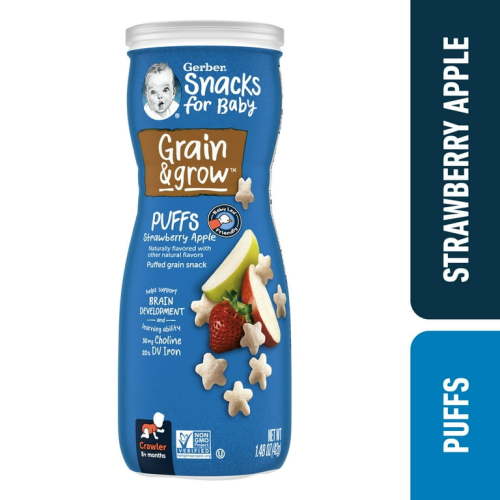Gerber Stage 3 Baby Food, Strawberry Apple Puffs, 1.48 oz Canister