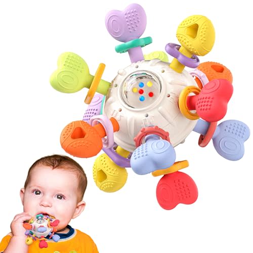 Baby Silicone Teething Toys - Safe, Multi-Functional BPA-Free Sensory Learning Teether Montessori Baby Toys for Infant 0-12 Months Teething Relief with Rattle Perfect Baby Gift for Boys Girls