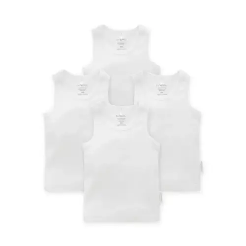 Purebaby Rib Singlet - White 4 Pack | Baby Bunting AU