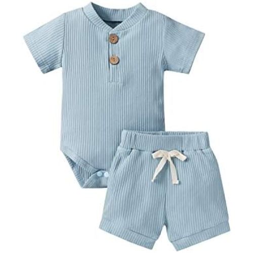 MA&BABY Newborn Baby Boy Clothes Ribbed Knit Stripe Romper Solid Shorts Set