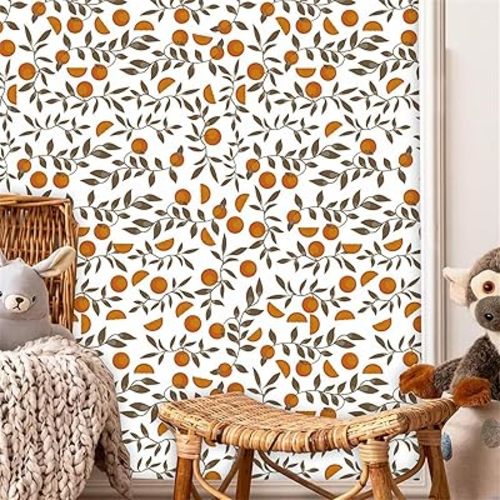 Orange Leaf Wallpaper Boho Wall Paper Orange Leaves Wall Stickers Removable Fruit Leaf Decals Peel and Stick Boho Fruit Leaves Wall Decals for Bedroom Living Room Kitchen Decor