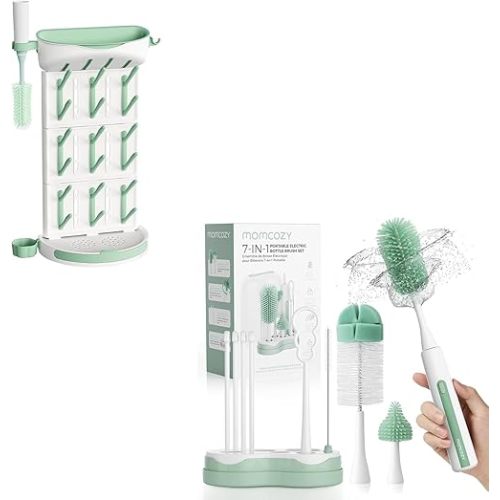 Momcozy DIY Larger Bottle Drying Rack for 18 Bottles 7 in 1 Electric Bottle Brush Kit