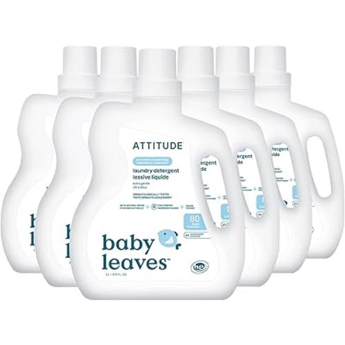 ATTITUDE Baby Laundry Detergent Liquid, EWG Verified, Safe for Baby Clothes, Infant, Newborn, Vegan, Naturally Derived Washing Soap, HE Compatible, (Pack of 6)