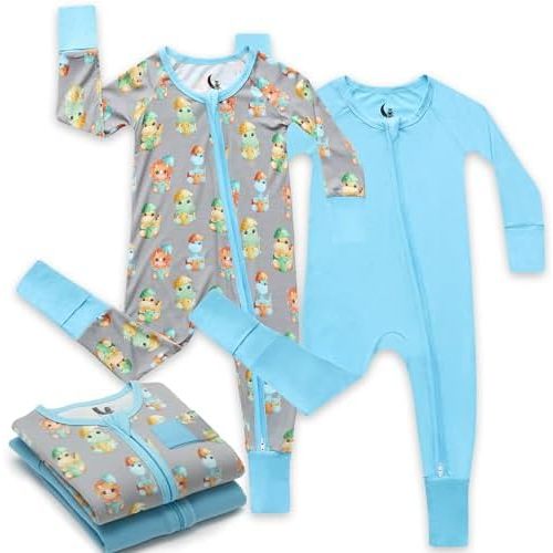 Bamboo Viscose Baby Pajamas 2 Way Zip for Diaper Change 0 to 24 Month Soft Stretchy Sleeper 2 Pack