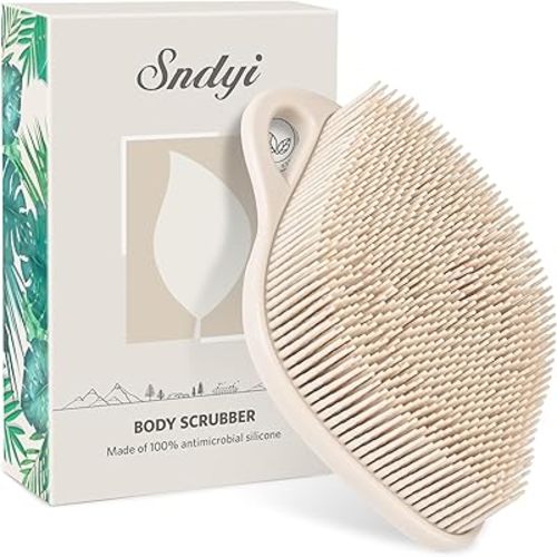 Sndyi Silicone Body Scrubber for Sensitive Skin, Gentle Exfoliating Body Scrubber, Leaf Shaped Shower Scrubber for Body with Lathering Bristles, Silicone Loofah Body Brush for Showering, Oatmeal