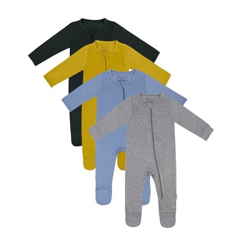 Jimonda Baby Boy Romper 4-Pack - Bamboo Zip-Up Pajamas for 0-24 Months,Unisex Footed Sleepers,Ultra-Soft Stretchy Fabric