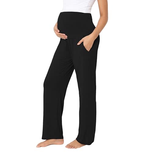 BRATUC Maternity Pajama Pants Viscose from Bamboo Pregnancy Lounge Pants Soft Comfy Loose Stretchy Trousers with Pockets