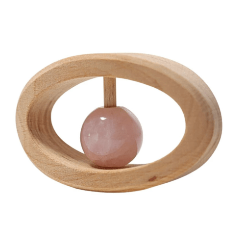 Rose Quartz Wooden Baby Rattle