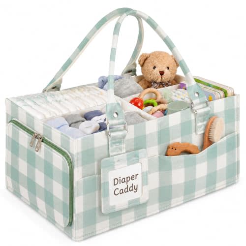 FOMIYES Baby Diaper Caddy Organizer for Diapers and Newborn Essentials | Felt Material, Large Capacity, 15 x 10 x 7 Inches, Durable, Lightweight And Portable, Removable Dividers, Multiple Pockets