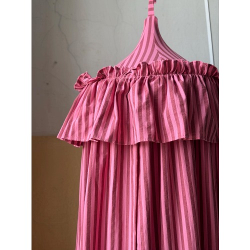 Berry Bloom Canopy | Pink Muted Red Stripes, Puffy Ruffle Nursery Decor