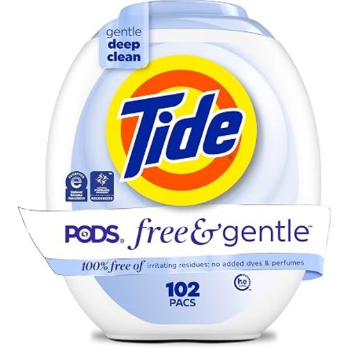 Tide PODS Free & Gentle Laundry Detergent Soap Pacs, 102 Count, Tide PODS Laundry Detergent, Laundry Detergent Pacs, Laundry PODS Detergent