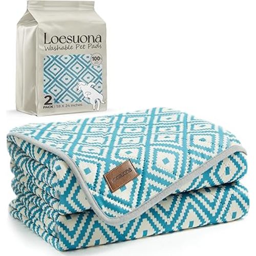 Washable Pee Pads for Dogs - 2 Pack Extra Thick Reusable Puppy Pads with Super Absorbency, Waterproof & Non-Slip Dog Pee Pads for Potty Training , Whelping , Playpen , Crate , Prevents Leakage 18"x24"