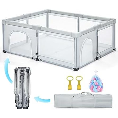 Foldable Baby Playpen, 50X50 in Portable Travel playpen for Babies and Toddlers, Indoor&Outdoor Kids Safety Play Pen, Quick Installation&Quick Folding Baby playpen with 50 Ocean Balls & 2 Handlers