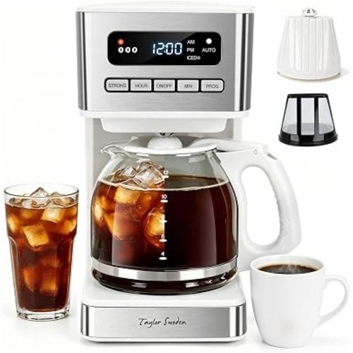 Taylor Swoden Programmable Coffee Makers 12 Cup, White & Stainless Steel