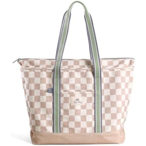 Itzy Ritzy Canvas Mom Tote Bag w/Zipper Closure & 4 Pockets, Checkerboard