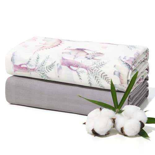 Momcozy Muslin Swaddle Blankets, Ultra Soft Neutral Registry Essentials, Jungle Dinosaur, Breathable Large 47'' x 47'' Newborn Boys Girls Receiving Blanket