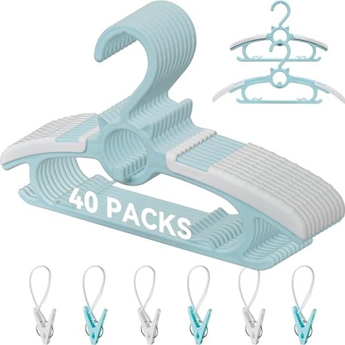 40pcs Baby Nursery Closet Hangers,Toddler Hanger Extendable and Non-Slip for Infant Kids Clothes,11"-14.6" Adjustable Child Coat Pant Hanger for Boy and Girl (Blue)