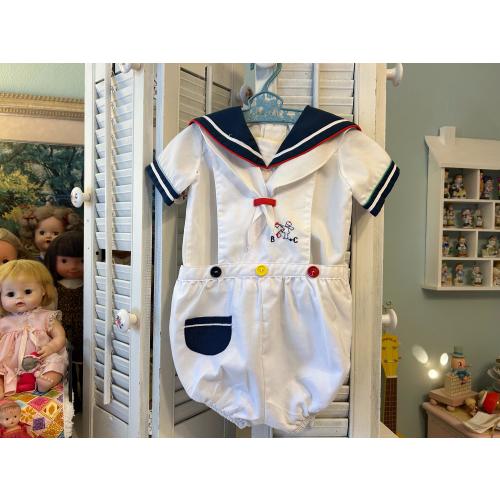 Sailor Top 2 Piece Boy's Romper, Vintage Baby Clothes
