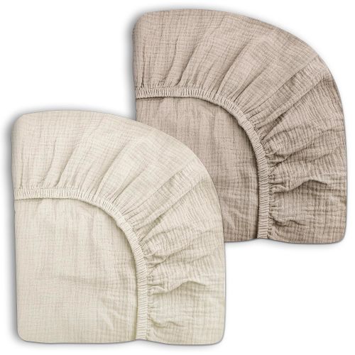 Amazon.com: Mini Crib Sheets 2 Pack, Muslin Cotton Nursery Bedding, 24" x 38" | Soft Breathable Muslin Cotton, Fits Mini Crib Mattress, For Baby Boys and Girls, Beige & Cream
