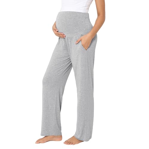 BRATUC Maternity Pajama Pants Viscose from Bamboo Pregnancy Lounge Pants Soft Comfy Loose Stretchy Trousers with Pockets