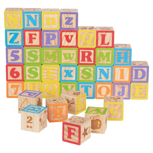 Spark Create Imagine Wooden ABC Blocks 40 Pieces for Learning Alphabet Numbers Shapes