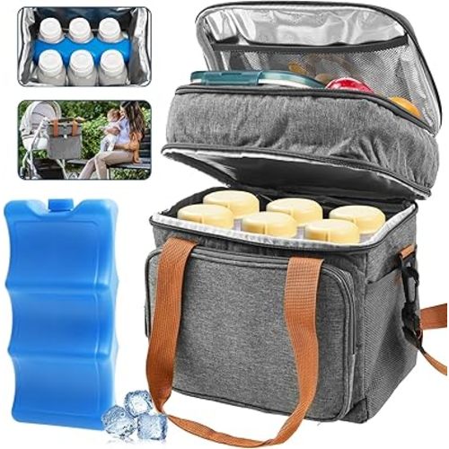 Cooler Tote,Breastmilk Bottle Bag,Bottle Cooler Bag,Waterproof Breastmilk Cooler Bag,Double Layer Insulated Baby Bottle Tote for Outside Picnic