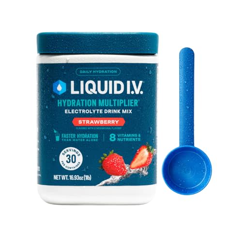 Liquid I.V. Hydration Electrolytes Tub, Strawberry, 30 Servings | Scientifically Formulated | Clinically Proven Hydration |No Artificial Sweeteners | Non-GMO | Vegan | Powder Drink Mix