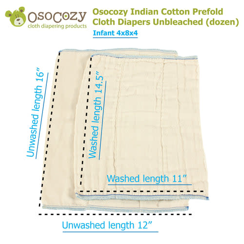 Osocozy Indian Cotton Infant Prefold Cloth Diapers Unbleached (dozen) – ClothDiaper.Com