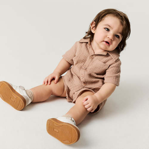 Macchiato Cotton Crinkle Button Down Short Set