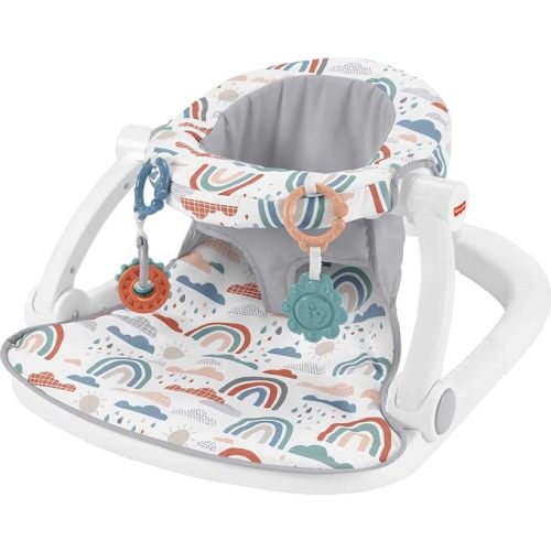 Fisher-Price Portable Baby Chair Sit-Me-Up Floor Seat with Developmental Toys & Machine Washable Seat Pad, Rainbow Showers