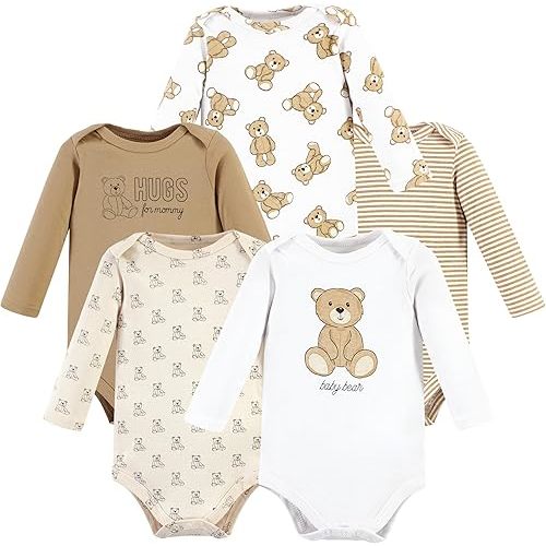 Hudson Baby unisex-baby Cotton Long-sleeve Bodysuits 5-pack