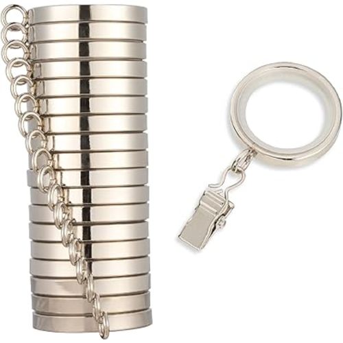 MODE Cambria Designer Series - Premium Easy Glide 18 Count Small Curtain Rings - Metal with Nylon Inserts and Clips - 1 inch Inner Diameter - use for rods 5/8" or Smaller - Polished Nickel