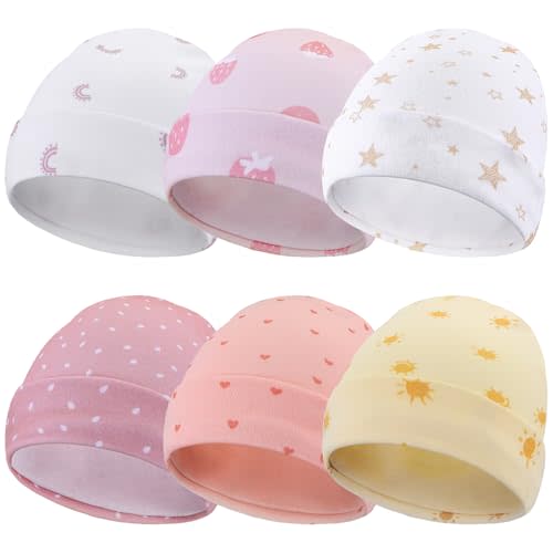 Newcotte 6 Pcs Preemie Baby Hats Cotton Preemie Caps Warm Newborn Beanie Premature Hat for Nicu Premature Boy Girl