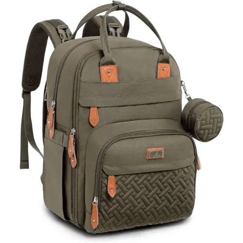 BabbleRoo Diaper Bag Backpack - Baby Essentials Travel Tote - Multi Function Water Resistant Diaper Bag, Travel Essentials Baby Bag with Changing Pad, Stroller Straps & Pacifier Case - Army Green