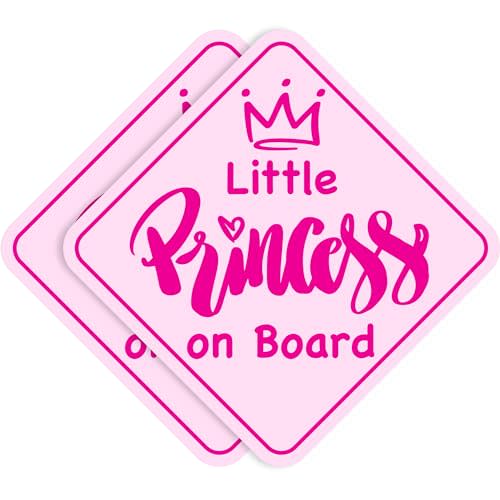 Stickios Little Princess Baby on Board Stickers - Removable Non-Magnetic Paint-Safe Signs for Cars & Windows - Made in USA - Baby Girl in Pink (2 Vinyl Decals)
