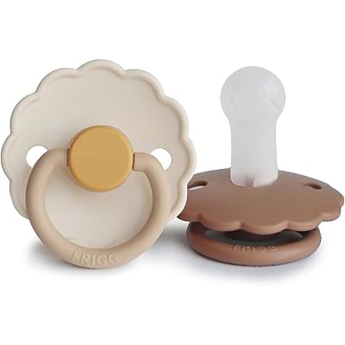 FRIGG Daisy SilkySoft Silicone Baby Pacifier | Made in Denmark | BPA-Free (Chamomile/Peach Bronze, 6-18 Months)