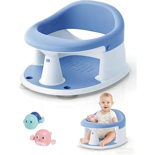 Baby Bath Seat for Babies 6 Months & Up, Bath Seats for Babies Sitting Up, 3 Baby Bath Toys, Open Design, Non-Slip, Compact Toddler Bath Seat.