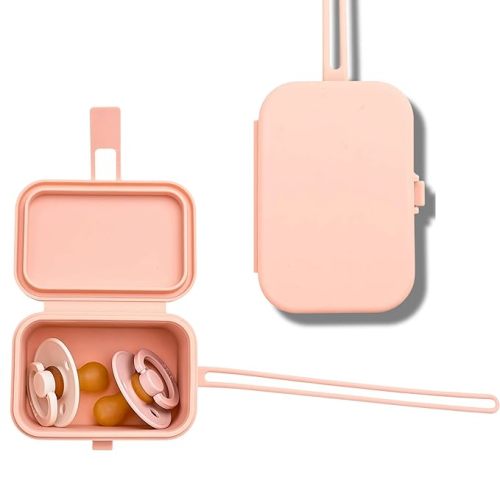 Baby's Aid Silicone Pacifier Case, No Open Slot with Patented Closure, Dishwasher Safe, Attaches to Diaper Bag or Stroller, Holds 2 Pacifiers, (Blush)