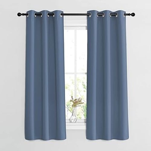 NICETOWN Blackout Curtains & Drapes 63 inch Long - Grommet Window Treatment Energy Saving Thermal Insulated Room Darkening for Living Room (Stone Blue, 1 Pair, W37 x L63)
