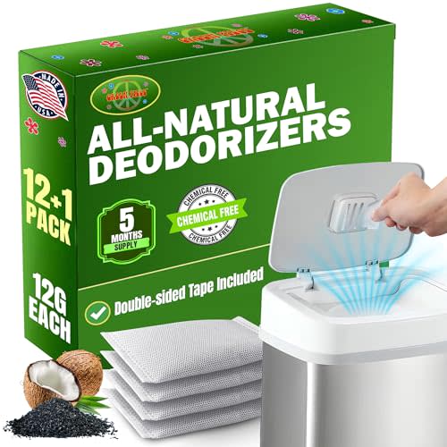 Green Piece® Pack of 12 +1 - Compatible with Diaper Genie - All Natural Baby Diaper Pail Deodorizer - Overstuffed - Activated Charcoal Air Purifier - * Made by Green Piece in the USA *