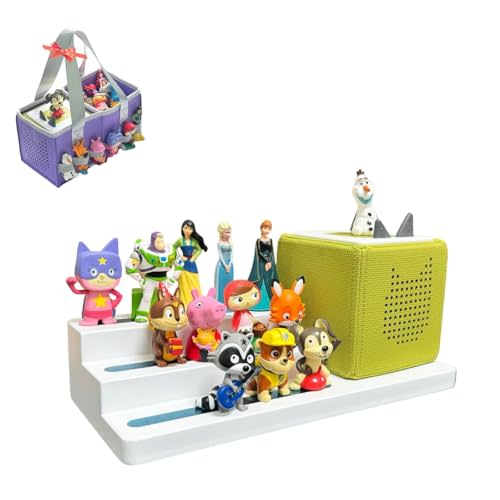 Tonie Shelf Come with Carrying Bag, 3 Tiered Magnetic Display Shelf,Tonie Figure Holder Toniebox Stand in Kids Room (White)
