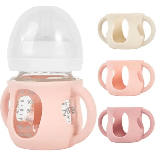 3 Pack Silicone Sleeves for Philips Avent Natural Glass Baby Bottles, Anti Breakage Baby Bottle Holder with Handle for Baby Girls, Compatible Philips Avent Glass Natural Baby Bottle, 4oz