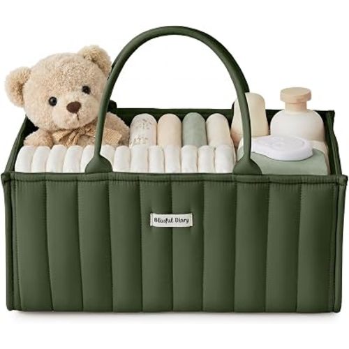 Blissful Diary Baby Diaper Caddy Organizer, Nursery Storage, Deep Green