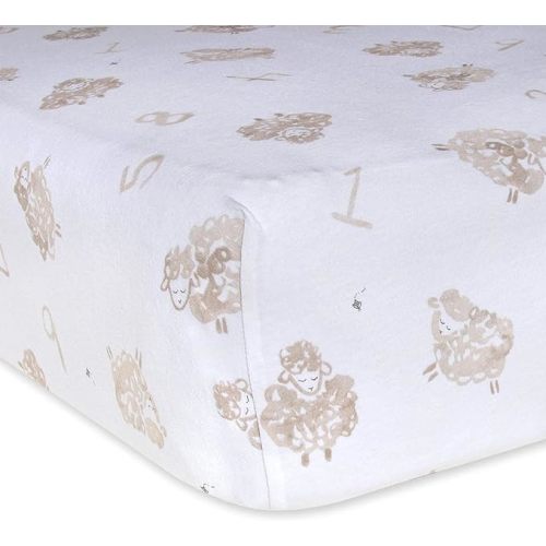Burt's Bees Baby Print Fitted Crib Sheet Organic Cotton BEESNUG - Counting Sheep Animal Prints, Fits Unisex Standard Bed and Toddler Mattress, Infant Essentials, 52 x 28 Inch 1-Pack
